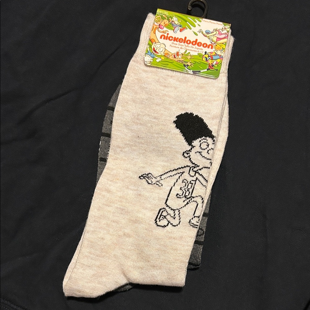Nickelodeon Hey Arnold 6-12 Cream and Black Men's Casual Socks Adult 2 Pair NWT